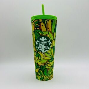 Farm Rio + Starbucks Green Banana Pattern Reusable Tumbler with Straw 24 OZ NWT